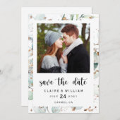 ユーカリ金ゴールドグリーンリー写真Save the Date Card セーブザデート (正面/裏面)