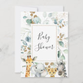 ユーカリ金ゴールドサファリ動物ベビーシャワー 招待状 (裏面)