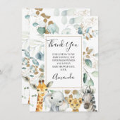 ユーカリ金ゴールドサファリ動物赤ちゃんシャワーカード 招待状 (正面/裏面)