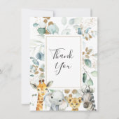 ユーカリ金ゴールドサファリ動物赤ちゃんシャワーカード 招待状 (裏面)