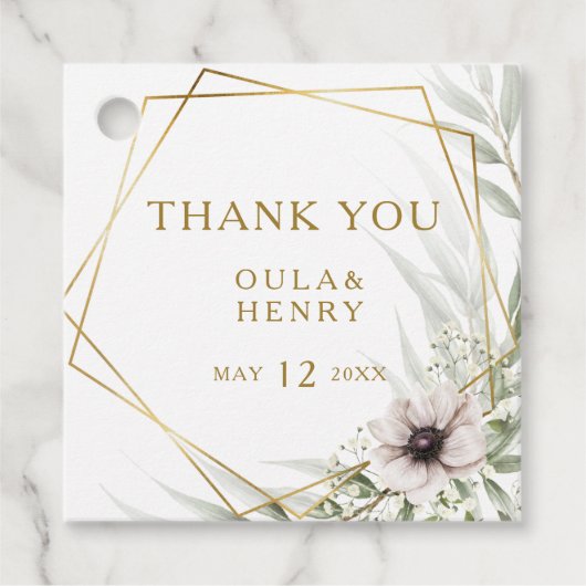 ユーカリ金ゴールドジオメトリックサンキューメッセージカード フェイバータグ (正面)