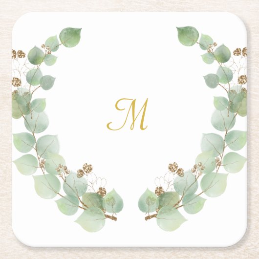 ユーカリ金ゴールドスクエア紙コースター スクエアペーパーコースター (正面)