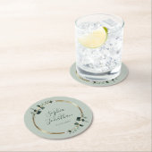 ユーカリ金ゴールドセージパーソナライズされた結婚ズ ラウンドペーパーコースター (インサイチュ)