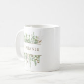 ユーカリ金ゴールドパーソナライズされたブライドメイド・ギフト コーヒーマグカップ (正面左)