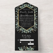 ユーカリ金ゴールドフレーム結婚ブラックとRSVP オールインワン招待状 (内側)