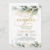 ユーカリ金ゴールドフローラカップルシャワー 招待状 (正面/裏面)