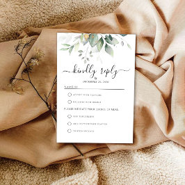ユーカリ金ゴールドフローラグリーンリーウェディングRSVPカード 出欠カード
