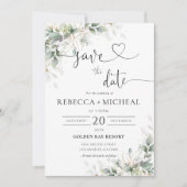 ユーカリ金ゴールドフローラグリーンリー保存デイトカード セーブザデート (正面)