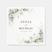 ユーカリ金ゴールドフローラグ結婚リーナプキン スタンダードカクテルナプキン (正面)