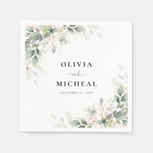 ユーカリ金ゴールドフローラグ結婚リーナプキン スタンダードカクテルナプキン (正面)