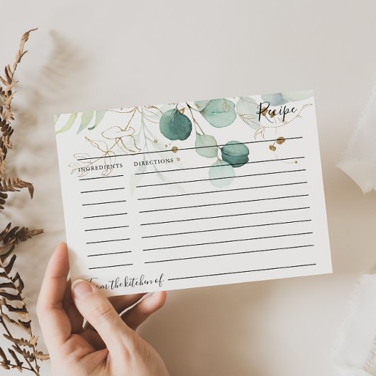 ユーカリ金ゴールドフローラブライダルシャワーレシピカード