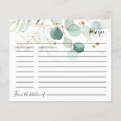 ユーカリ金ゴールドフローラブライダルシャワーレシピカード (正面)