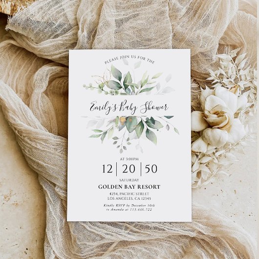 ユーカリ金ゴールドフローラベビーシャワー招待状 招待状