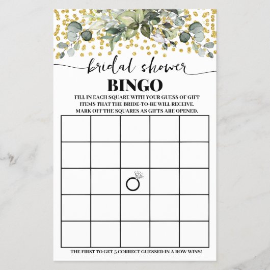 ユーカリ金ゴールドブライダルシャワービンゴゲームカード チラシ (正面)