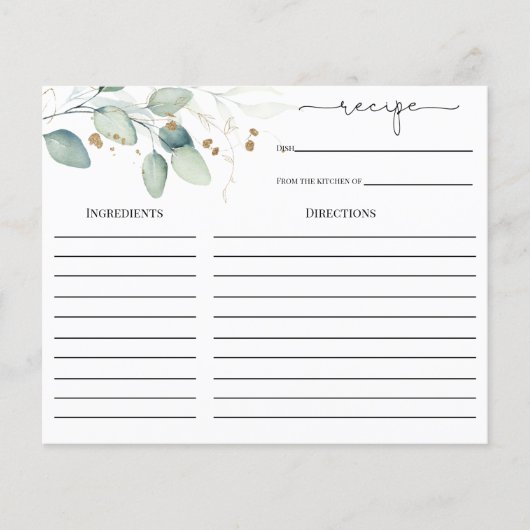 ユーカリ金ゴールドブライダルシャワーレシピカード (正面)