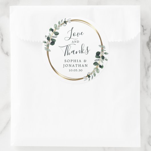 ユーカリ金ゴールドメタリック結婚式の引き出物ありがとう ラウンドシール (バッグ)