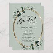 ユーカリ金ゴールドモダン書道ブライダルシャワー 招待状 (正面/裏面)