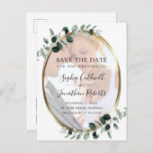 ユーカリ金ゴールド写真結婚式の日付を保存 案内ポストカード (正面/裏面)