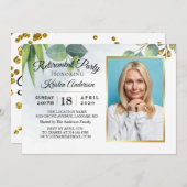 ユーカリ金ゴールド写真退職パーティの招待状 招待状 (正面/裏面)