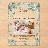 ユーカリ金ゴールド十字宗教バプテスマ写真 アクリル招待状 (正面)