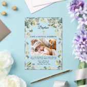 ユーカリ金ゴールド十字宗教バプテスマ写真 アクリル招待状 (インサイチュ (ウェディング))