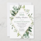 ユーカリ金ゴールド年齢の成人誕生日パーティー 招待状 (正面)