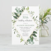 ユーカリ金ゴールド年齢の成人誕生日パーティー 招待状 (スタンド正面)