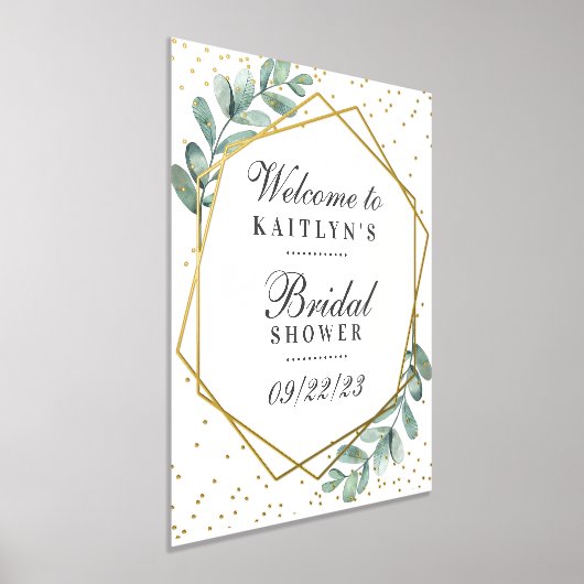 ユーカリ金ゴールド幾何ブライダルシャワー実在 箔ポスター (レイダウン)