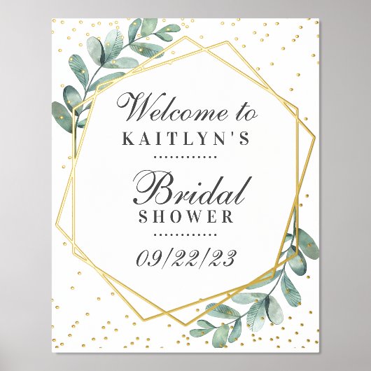 ユーカリ金ゴールド幾何ブライダルシャワー実在 箔ポスター (正面)