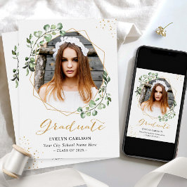 ユーカリ金ゴールド幾何写真卒業パーティー 招待状