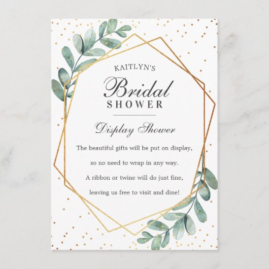 ユーカリ金ゴールド幾何学ブライダルシャワー エンクロージャーカード (正面)