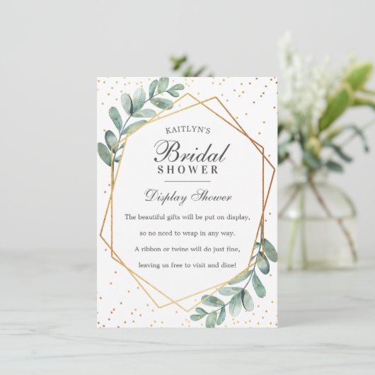 ユーカリ金ゴールド幾何学ブライダルシャワー エンクロージャーカード (スタンド正面)