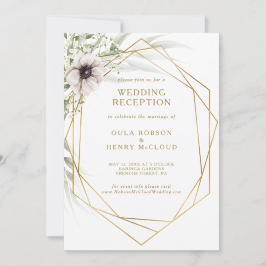 ユーカリ金ゴールド幾何学的ウェディングレセプション 招待状 (正面)