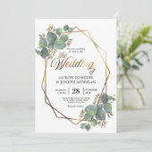 ユーカリ金ゴールド幾何学的フレーム結婚式招待状 招待状 (スタンド正面)