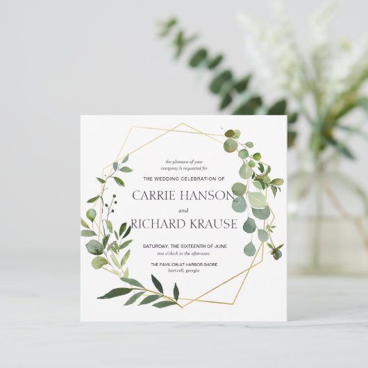 ユーカリ金ゴールド幾何学結婚式招待状 招待状 (スタンド正面)
