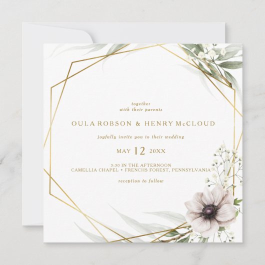 ユーカリ金ゴールド幾何学結婚式招待状 招待状 (正面)