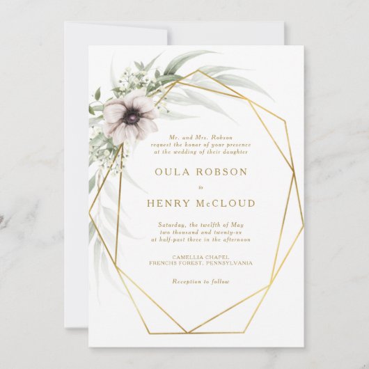 ユーカリ金ゴールド幾何学結婚式招待状 招待状 (正面)