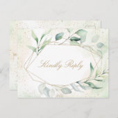 ユーカリ金ゴールド幾何学食事選択ウェディングRSVP インビテーションポストカード (正面/裏面)