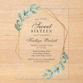ユーカリ金ゴールド幾何学Sweet sixteen アクリル招待状 (正面)
