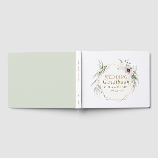 ユーカリ金ゴールド幾何結婚ゲストハウス ゲストブック (全面)