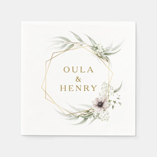 ユーカリ金ゴールド幾何結婚ナプキン スタンダードカクテルナプキン (正面)