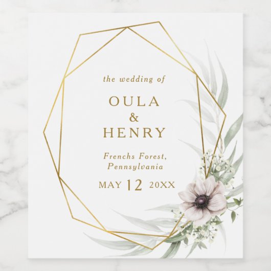 ユーカリ金ゴールド幾何結婚ワインラベル ワインラベル (シングルラベル)