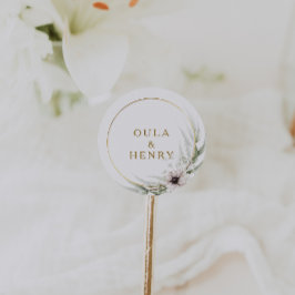 ユーカリ金ゴールド幾何結婚封筒用シール ラウンドシール