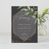 ユーカリ金ゴールド幾何黒炭結婚の 招待状 (スタンド正面)