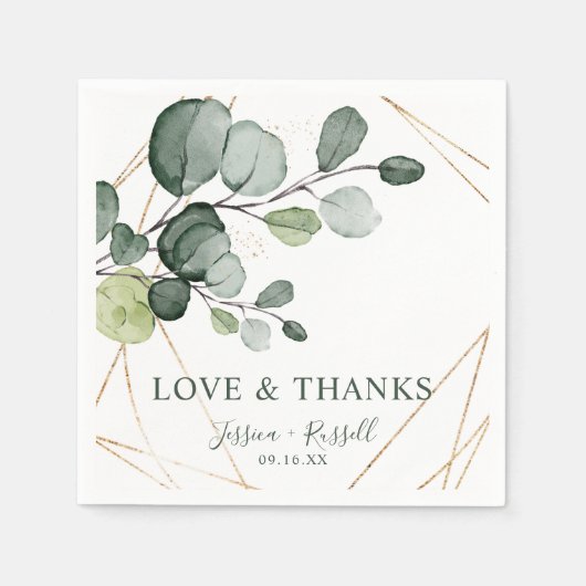 ユーカリ金ゴールド抽象芸術ラブ感謝していアンド紙 スタンダードカクテルナプキン (正面)