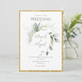 ユーカリ金ゴールド水モダン色結婚の 招待状 (スタンド正面)
