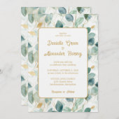 ユーカリ金ゴールド水彩結婚式招待状 招待状 (正面/裏面)