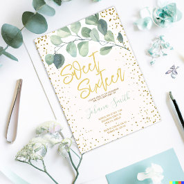 ユーカリ金ゴールド紙吹雪Sweet sixteen誕生日 招待状