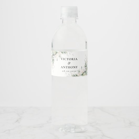 ユーカリ金ゴールド結婚フローラのウォーターボトルラベル ペットボトルラベル (正面)
