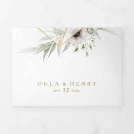 ユーカリ金ゴールド結婚幾何学全体 三つ折り招待状